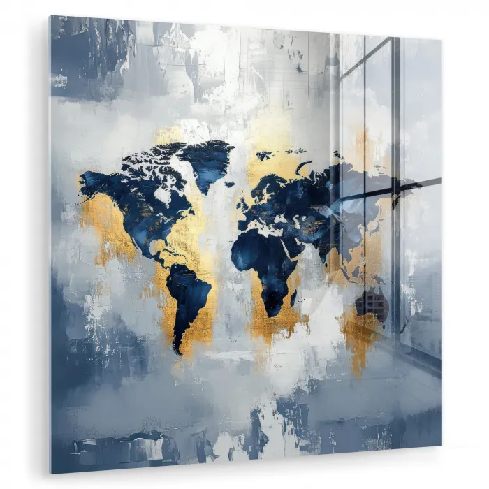Wereldkaart - Blauw - Abstract plexiglas 5mm klein -zzzproduct_nieuw