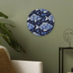 Vissen - Bloemen - Blauw Akoestische PET Vilt - Rond klein 838 -sfeer2