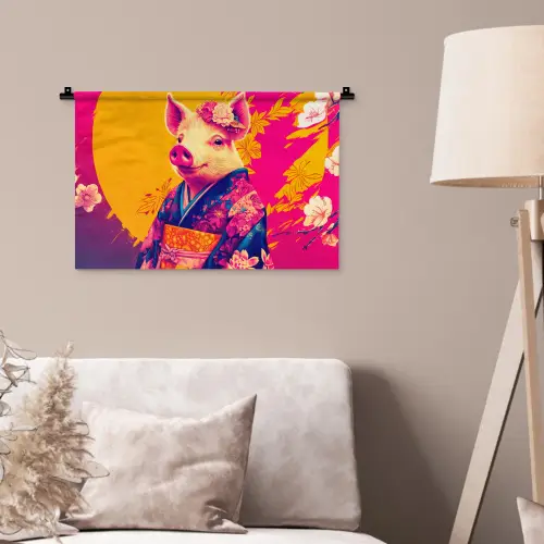 Varken - Bloemkroon - Kimono - Abstract Wandkleed katoen klein -sfeer4