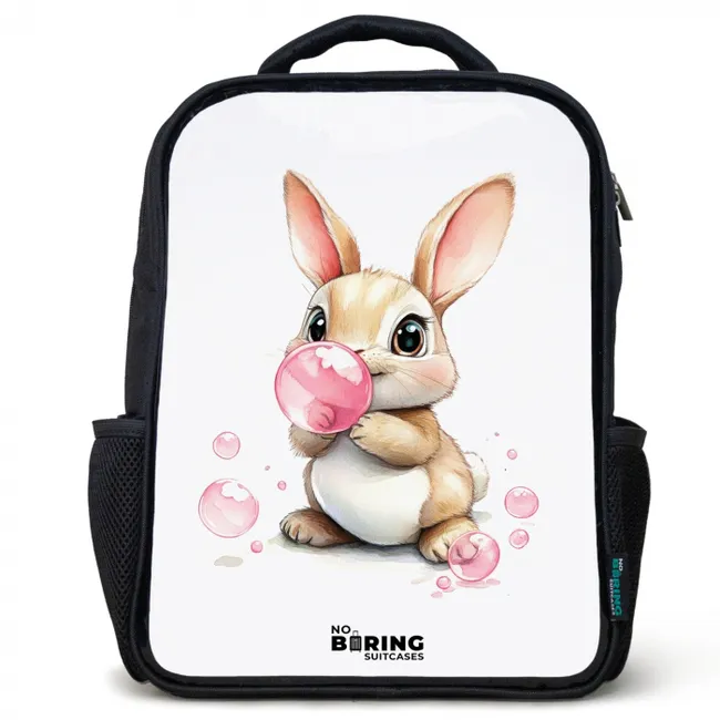 Bruin konijntje met roze bellen Rugzak - Zwart middel -3d