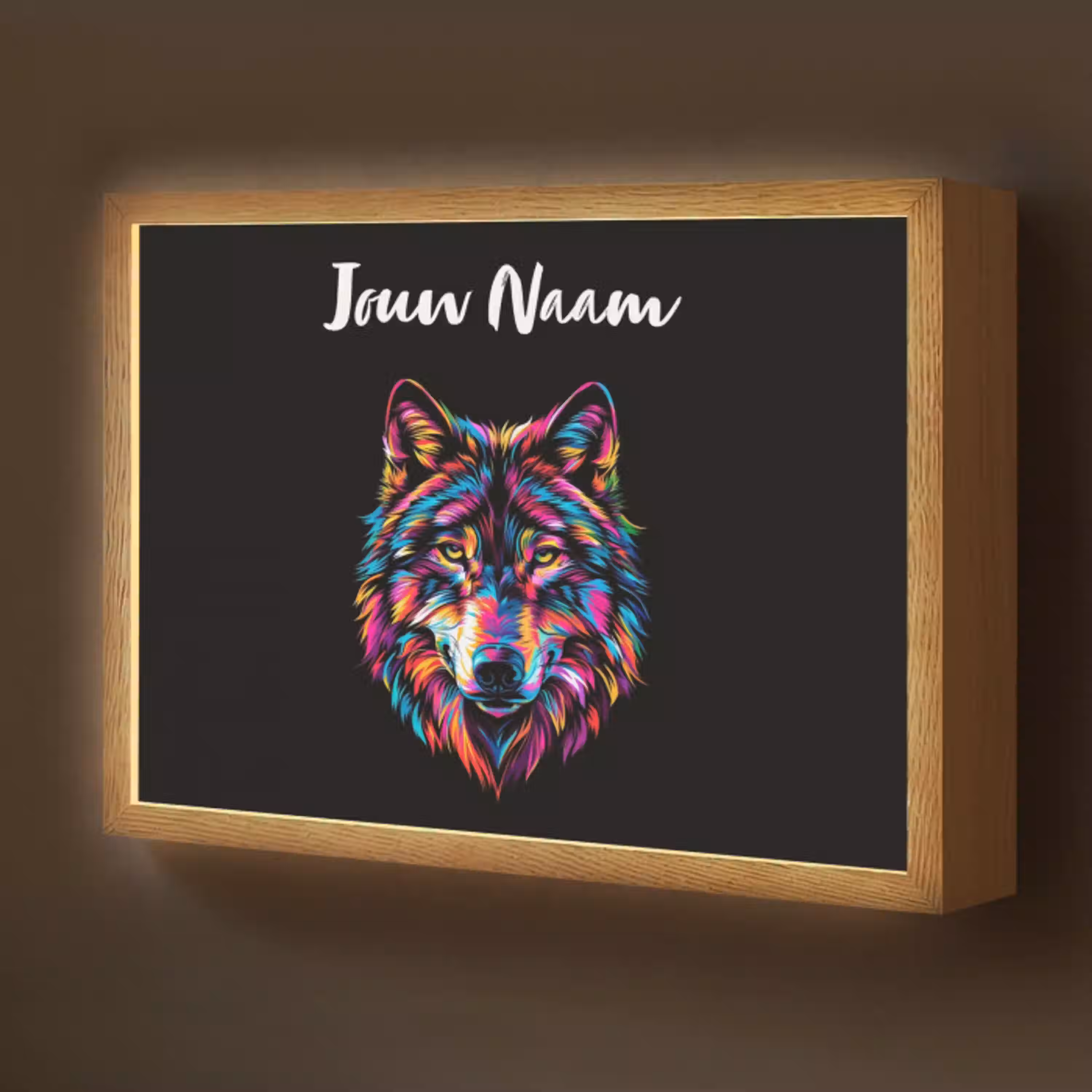 Wolf - Kleurrijk - Zwart - Dieren - Neon Light Box met batterij (Wandlamp kind) middel -z3d_website