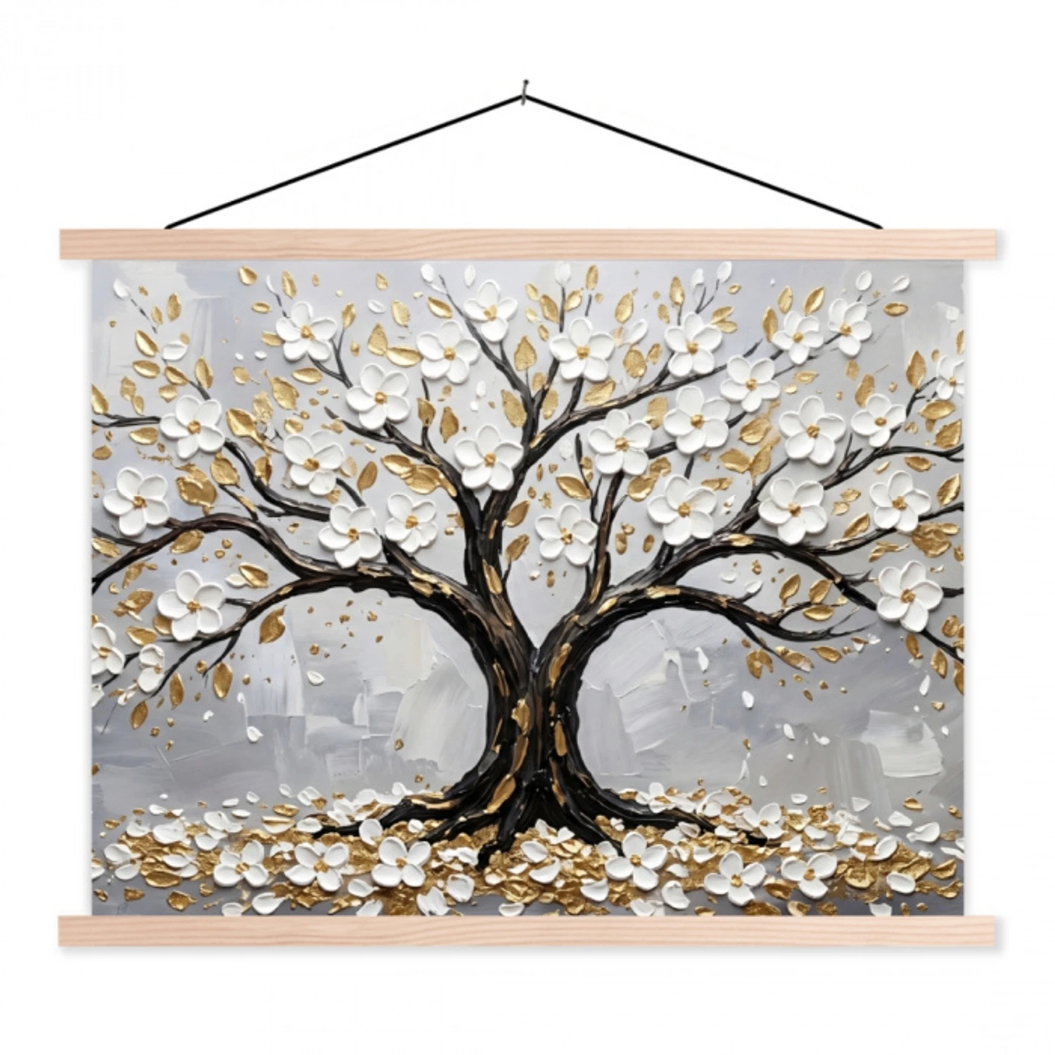 Boom - Bloemen - Natuur - Abstract - Wit textielposter latten blank klein -3d
