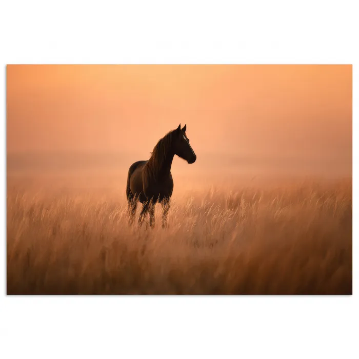 Paard - Grasveld - Zonsondergang poster papier klein -3d