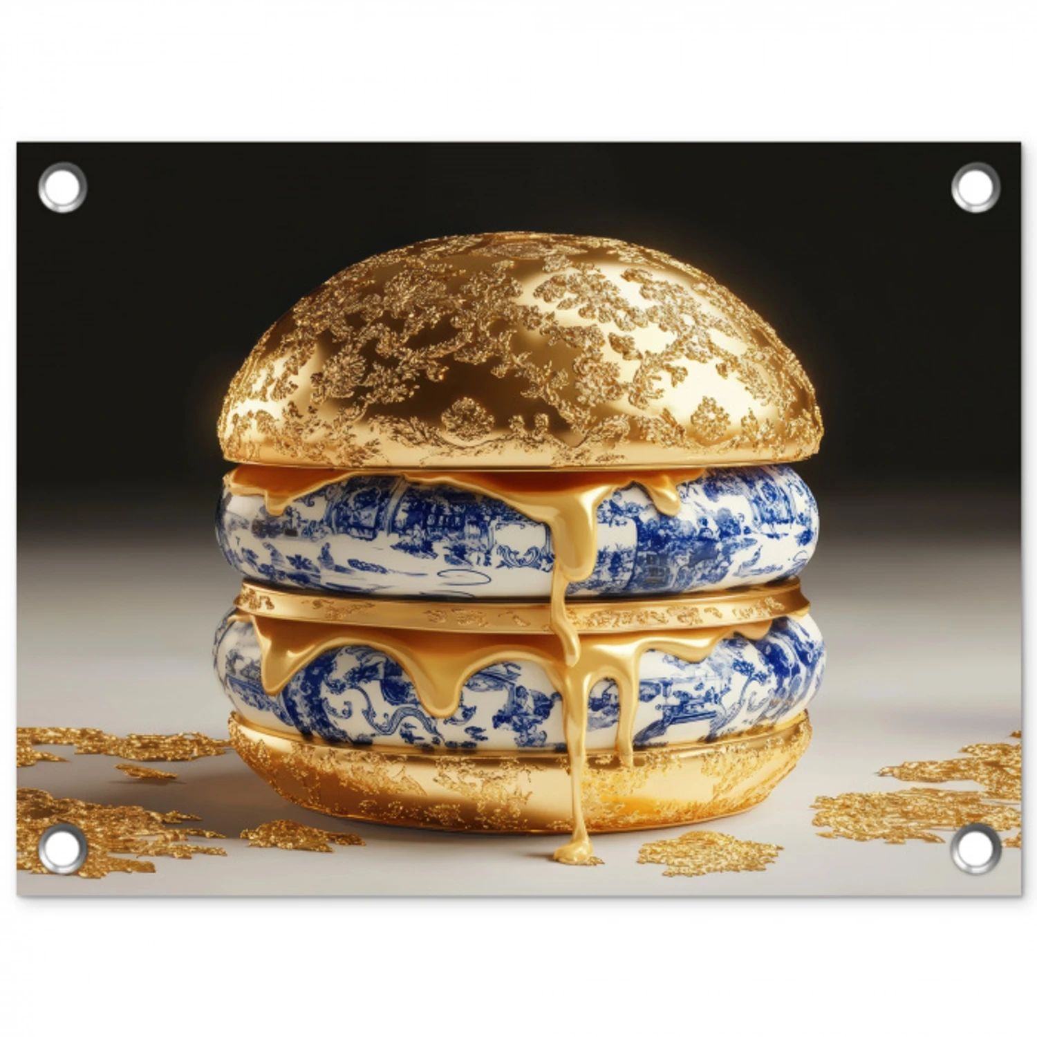 Delftsblauw - Goud - Burger tuinposter los doek klein -3d