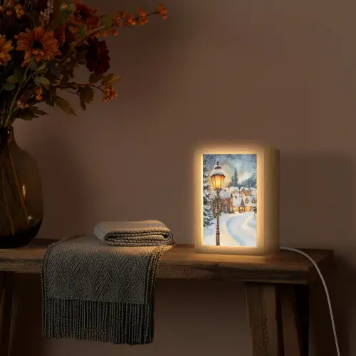 Kerstdorp - Huizen - Sneeuw - Kerst Light Box met kabel (Tafellamp) klein -sfeer4