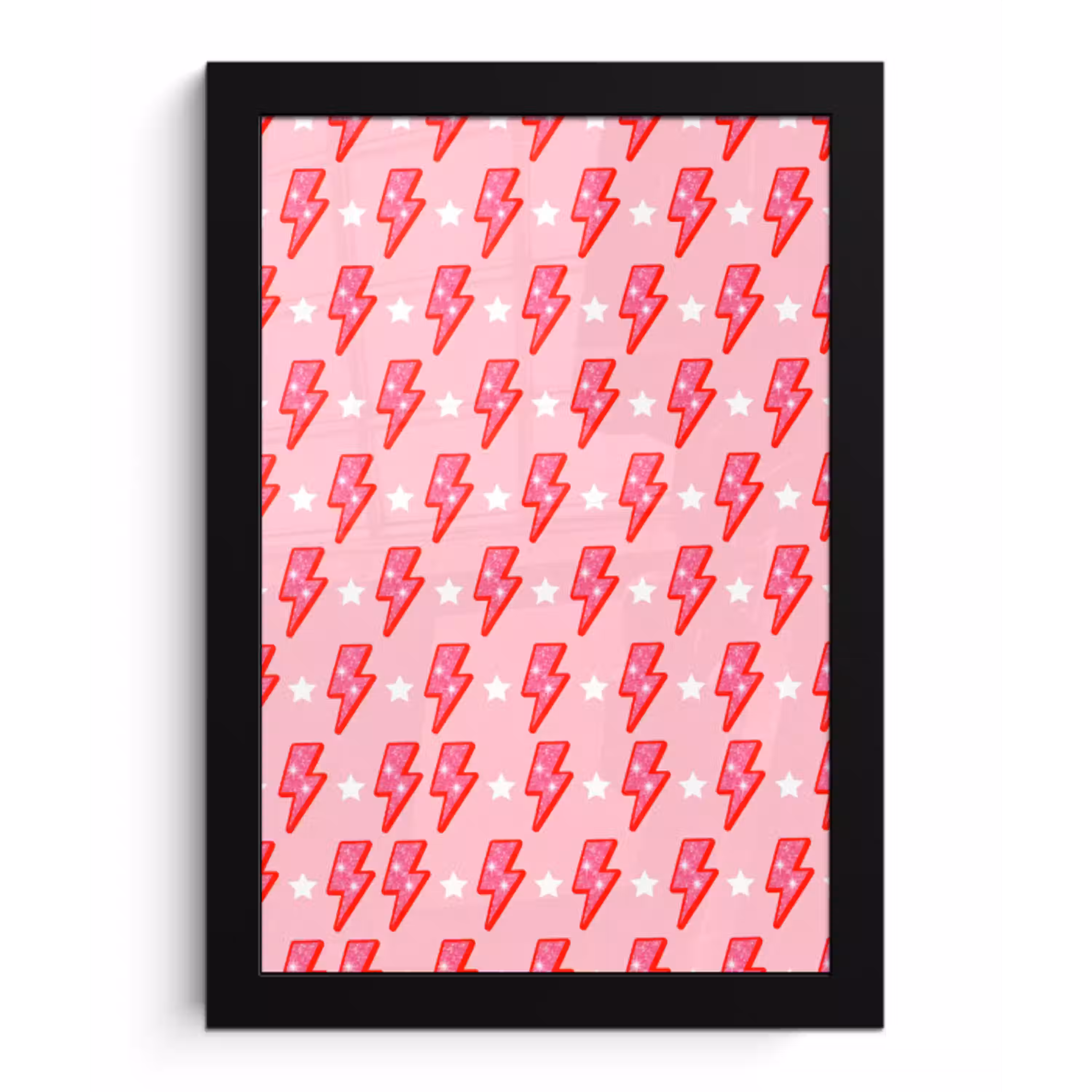 Patroon - Bliksem - Ster - Glitter - Roze fotolijst zwart zonder passe partout klein -3d