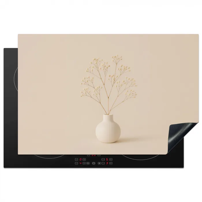 Vaas - Takken - Bloemetjes - Wit Inductie beschermer vinyl 3mm klein -3d