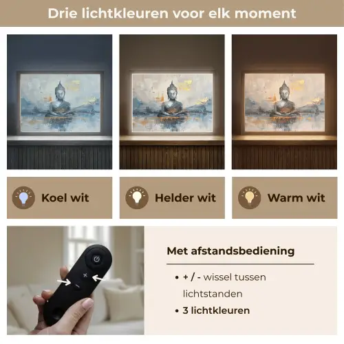 Buddha - Goud - Abstract - Modern Light Box met batterij (Wandlamp) middel -USP_lichtkleurNL