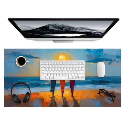 Vrouwen - Strand - Zondsondergang Muismat XXL klein -3d
