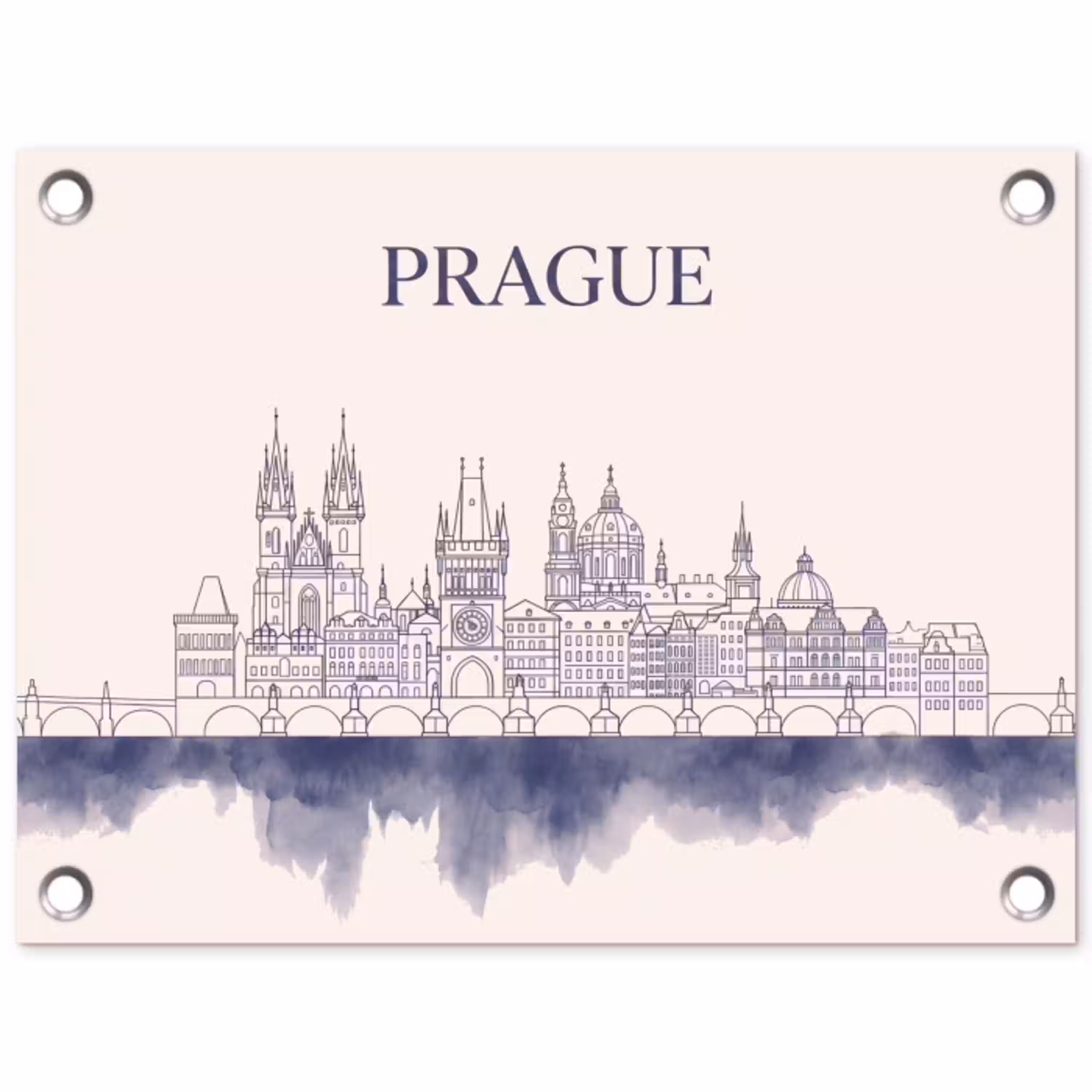 Praag - Skyline - Architectuur - Blauw tuinposter los doek klein -3d