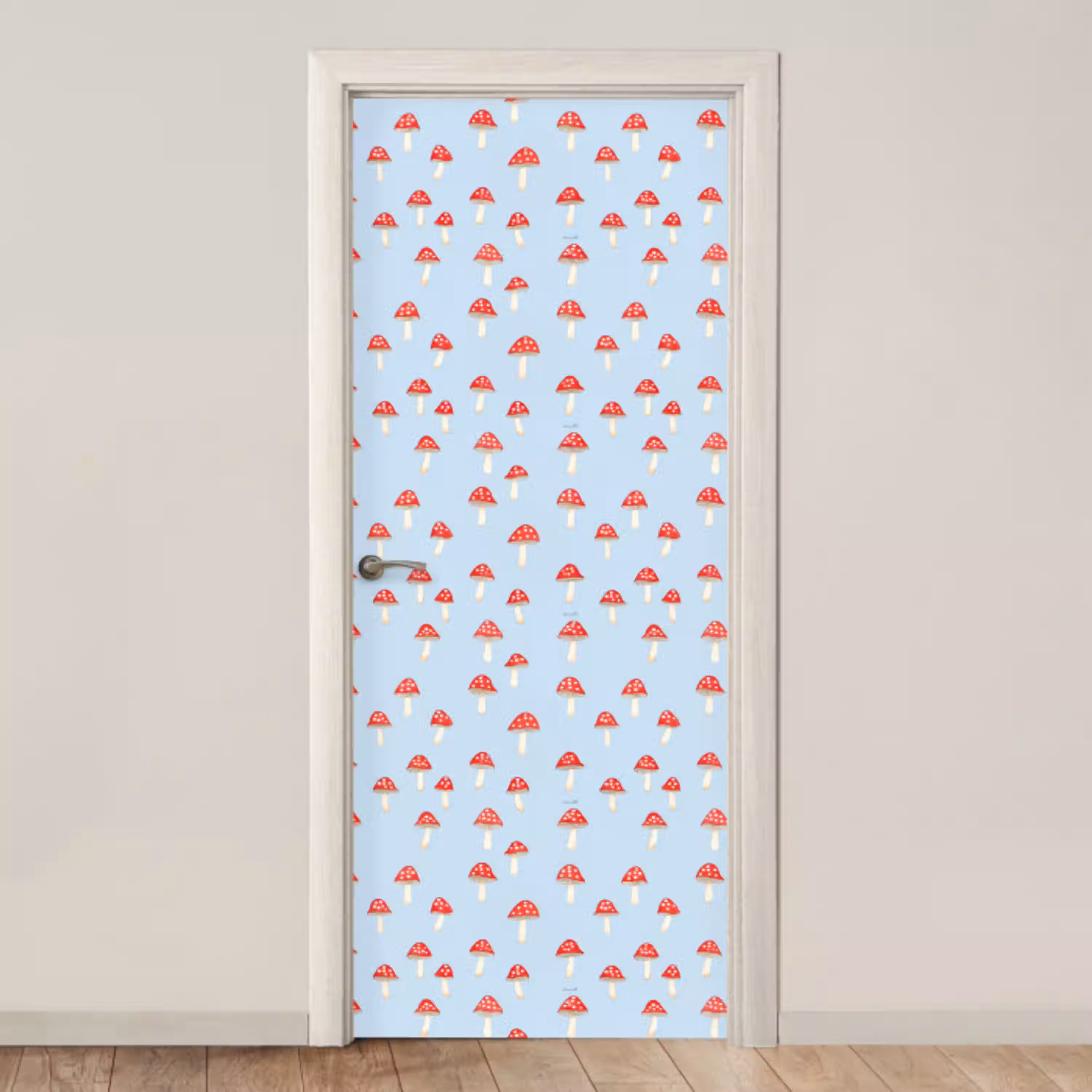 Paddenstoel -Sprookje - Blauw deurposter klein 289 -3d_beige