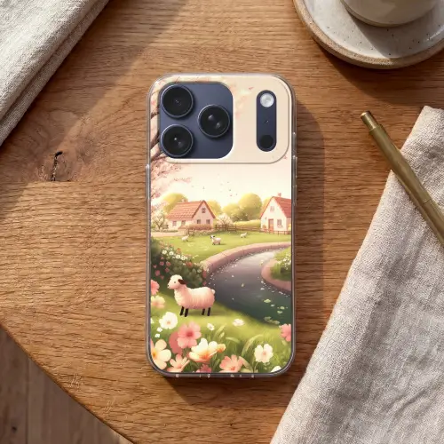 Schapen - Huisje - Platteland Telefoonhoesje iPhone 17 Pro klein -sfeer1