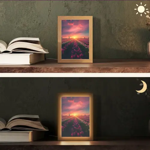 Windmolen - Zonsondergang - Landschap Light Box met kabel (Tafellamp) klein -sfeer3