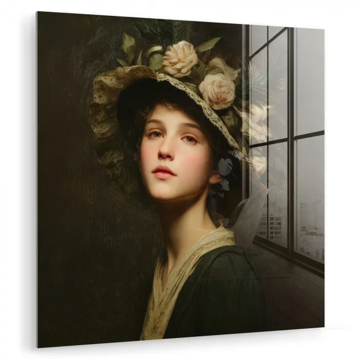 Bloemenhoed - Portret - Vrouw plexiglas 5mm klein -zzzproduct_nieuw