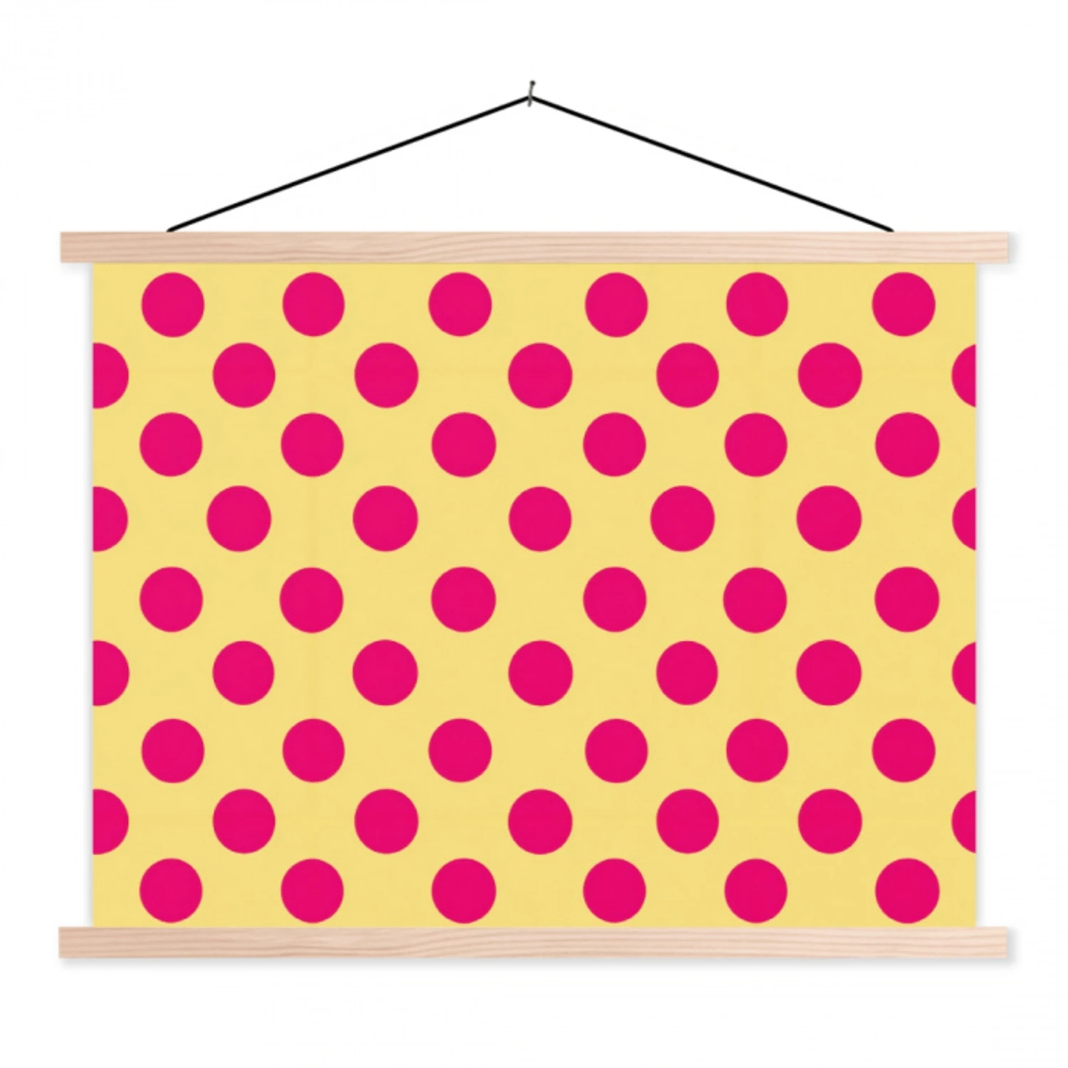 Roze - Stippen - Geel textielposter latten blank klein 122 -3d
