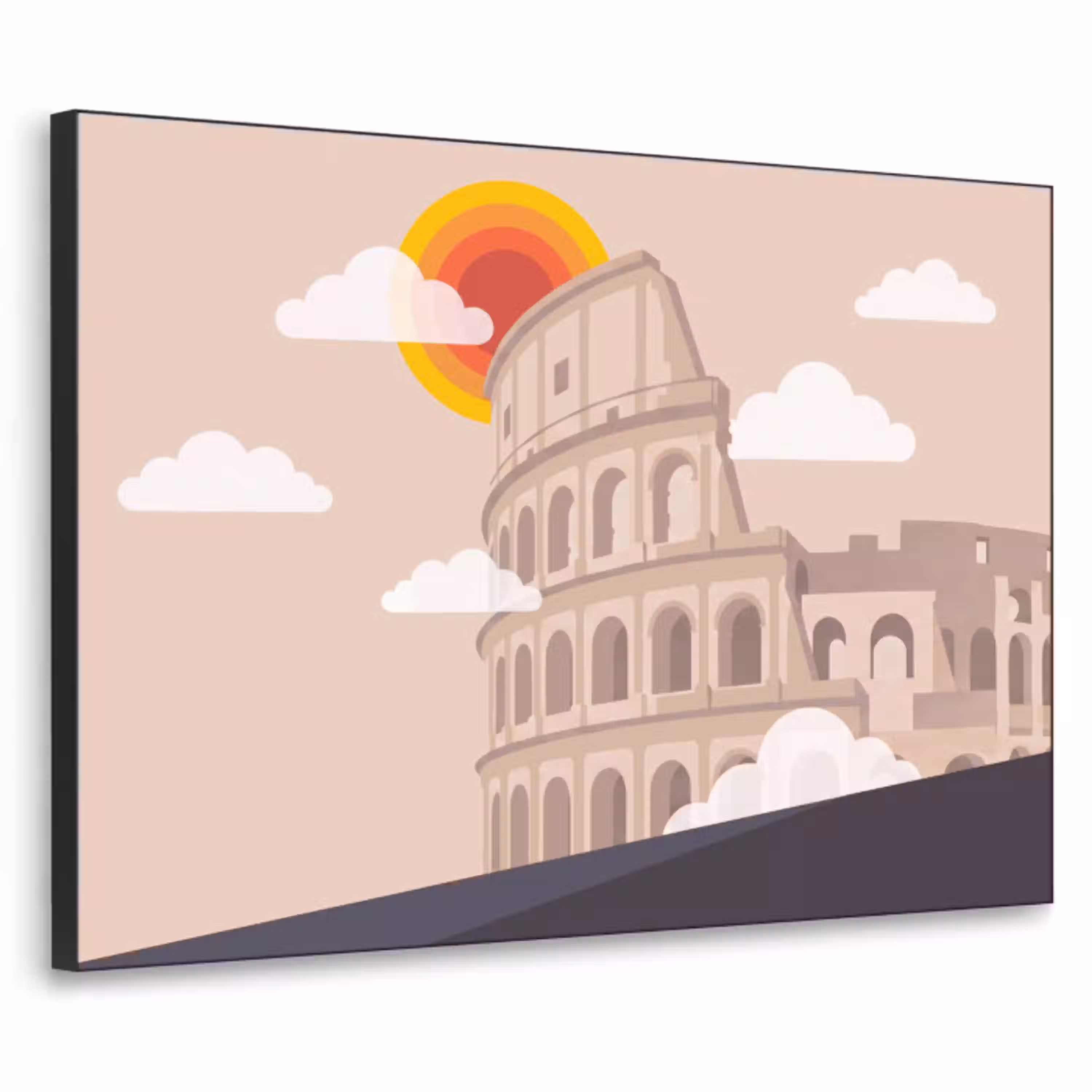 Colosseum - Zonsopgang - Rome - Architectuur - Beige Textielframe zwart klein -3d