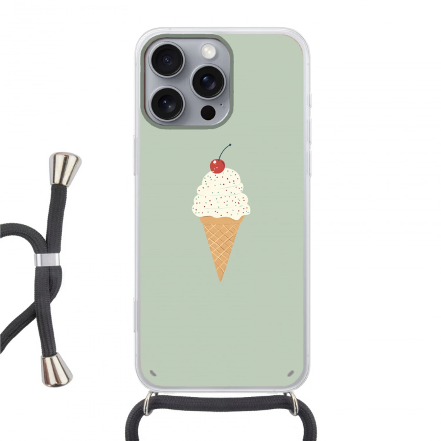Illustratie - Ijsje - Spikkels - Kers Hoesje iPhone 16 Pro Max met koord klein -3d