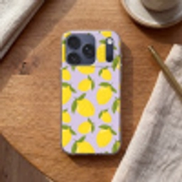Citroenen patroon - Geel - Paars - Patroon - Vruchten Telefoonhoesje iPhone 17 Pro klein -sfeer1