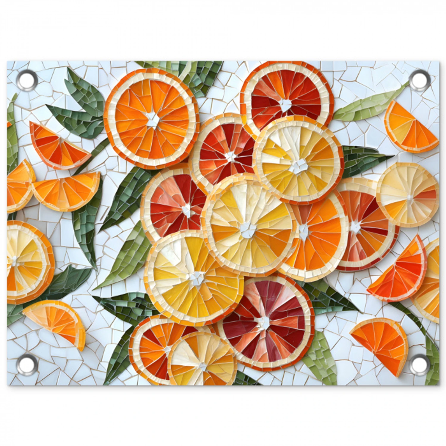 Schijfjes - Fruit - Oranje - Mozaïek tuinposter los doek klein -3d