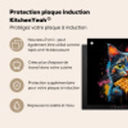 Kat - Graffiti - Kleurrijk - Wafel - Eten Inductie beschermer vinyl 3mm middel -zzzzzzusp-haakje_FR