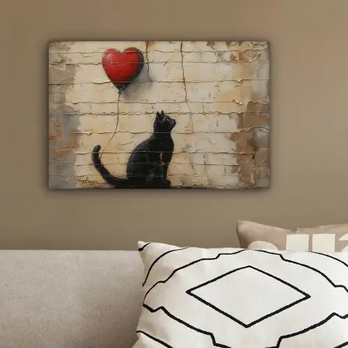 Street art - Kat - Ballon - Graffiti - Banksy canvas 2cm klein -sfeer3