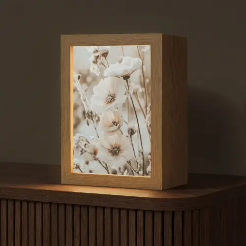 Bloemen - Winter - Wit - Sneeuw - Beige Light Box met kabel (Tafellamp) klein -z3d_website