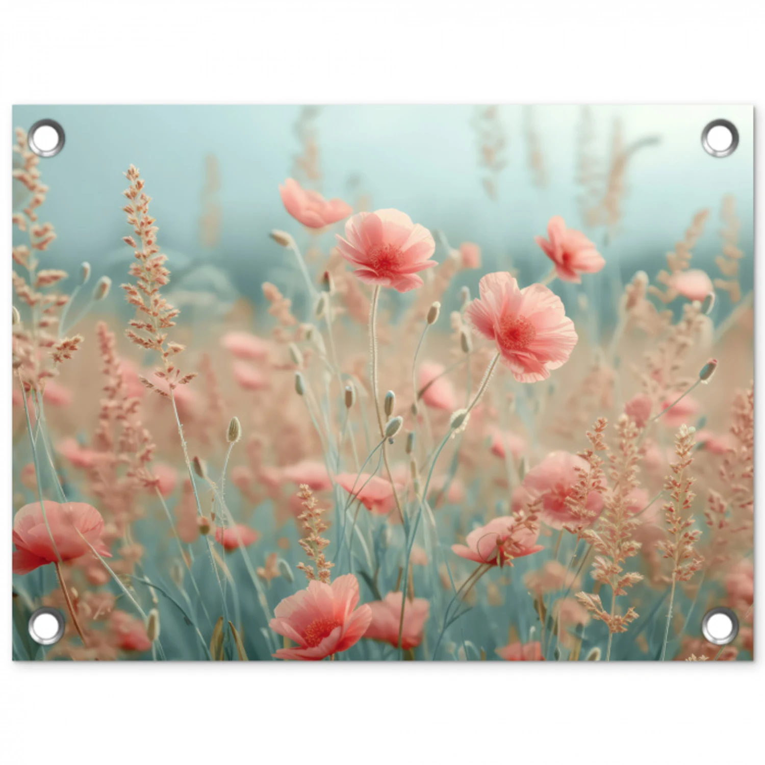 Dromerig veld van klaprozen tuinposter los doek klein -3d