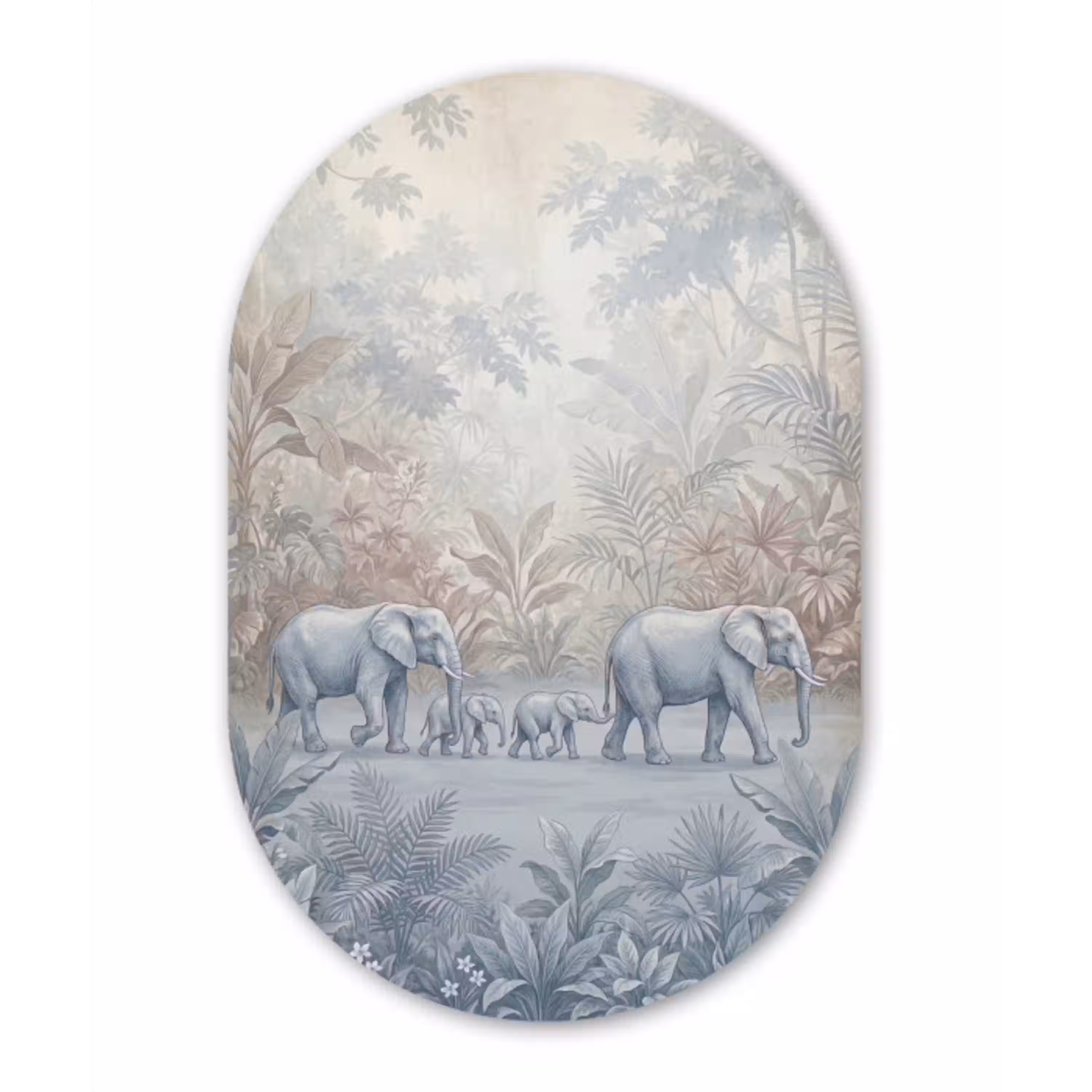 Olifant - Familie - Jungle - Illustratie - Grijs Wandcirkel Ovaal Aluminium middel -3d