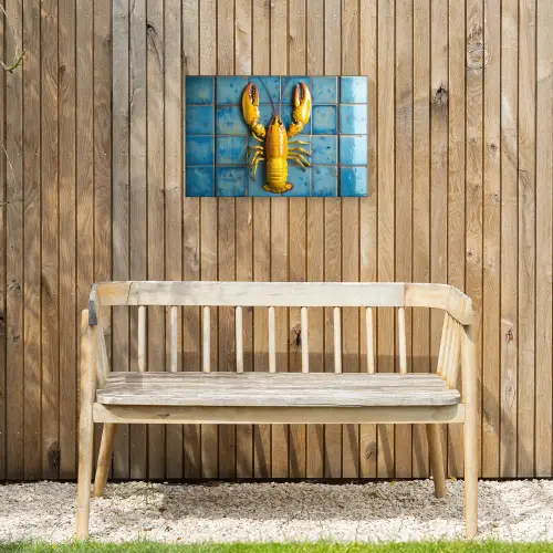 Kreeft - Geel - Blauw - Tegels Tuinposter op houten frame 2 cm dik klein -sfeer4