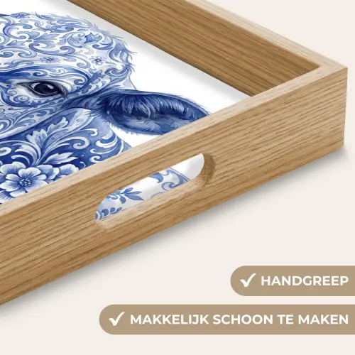 Illustratie - Koe - Blauw Dienblad Rechthoek middel -USP_HandgreepNL