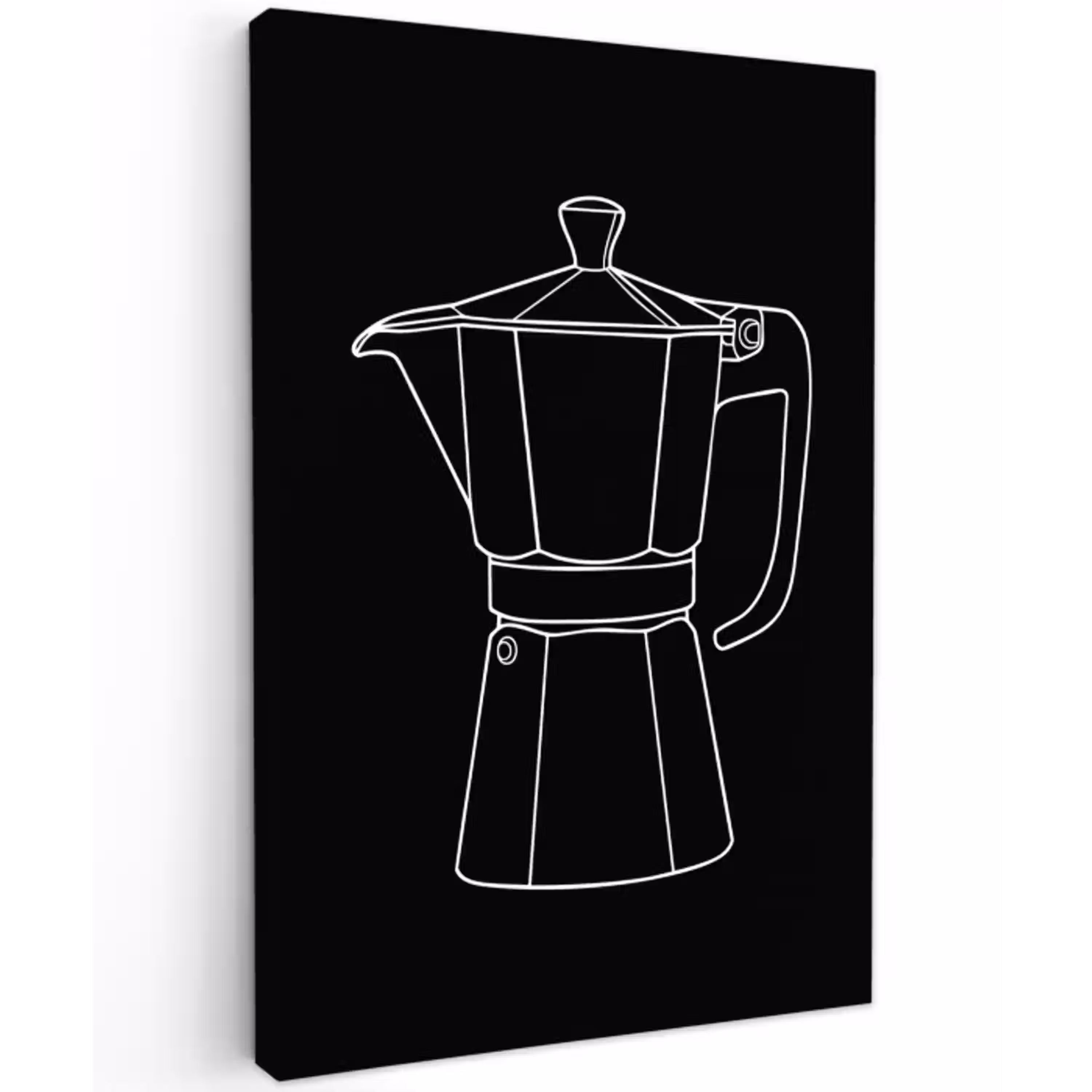 Mokkapot - Zwart - Wit - Lijntekening canvas 2cm klein -z3d