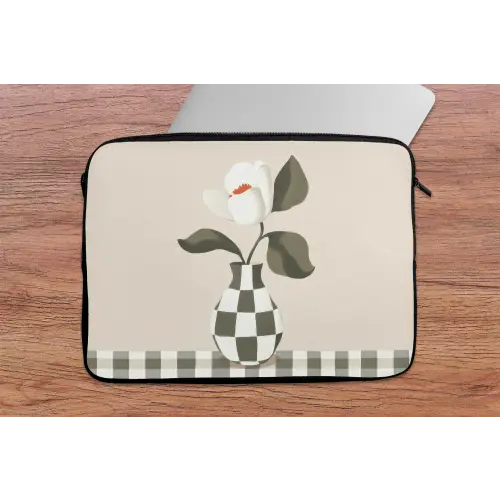 Vaas - Geruit - Groen - Bloem laptophoes neopreen klein -tafel