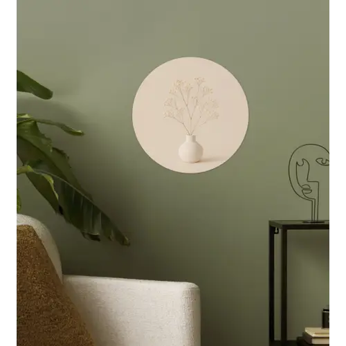 Vaas - Takken - Bloemetjes - Wit Wandcirkel behangsticker klein -sfeer2