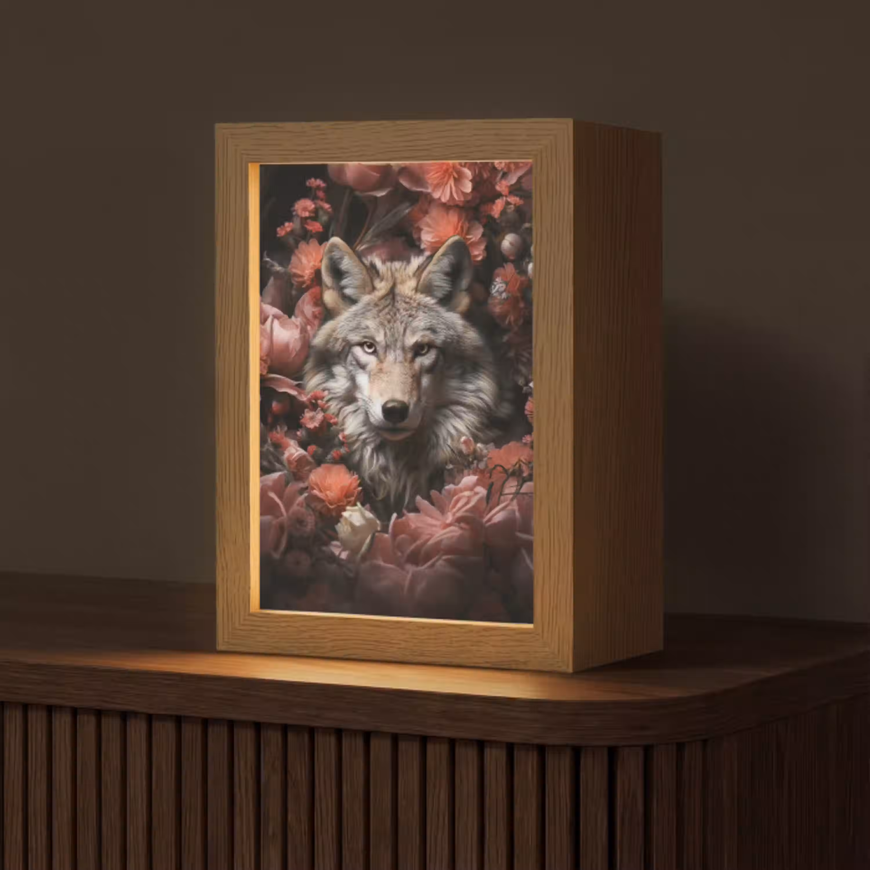 Wolf - Dier - Bloemen - Botanisch - Natuur - Fantasie Light Box met kabel (Tafellamp) klein -z3d_website