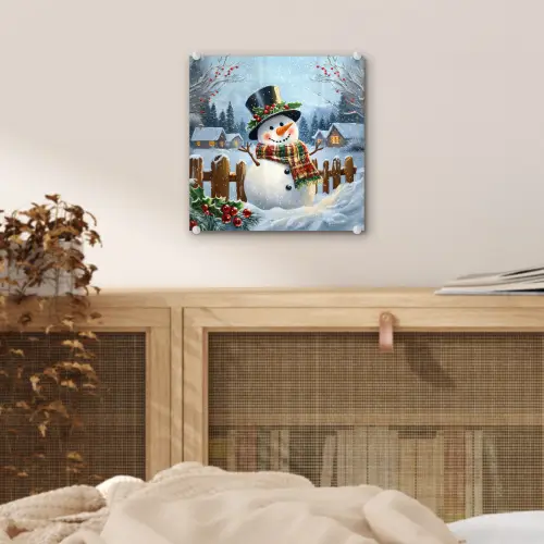 Sneeuwpop - Winterdorp - Kleurrijk plexiglas 5mm klein -sfeer4