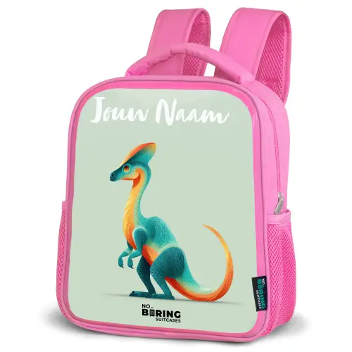 Dino - Blauw - Dier Kinderrugzak - Roze middel -schuin
