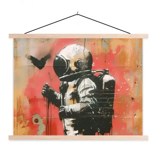 Graffiti - Astronaut - Street art - Ruimte - Banksy textielposter latten blank klein -3d