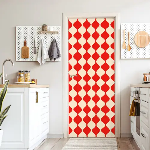 Golvend patroon - Retro - Rood - Beige deurposter klein 289 -sfeer5