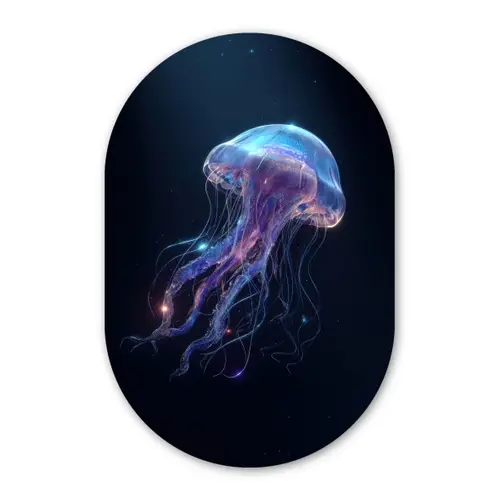 Tentakels - Kwal - Paars - Sprankeling Wandcirkel Ovaal Glas middel -3d