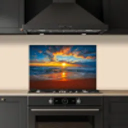 Zee - Zonsondergang - Strand - Wolken - Oranje keuken achterwand spatscherm klein -sfeer1