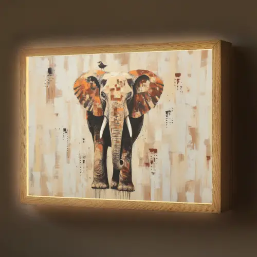 Olifant - Slurf - Mozaïek - Abstract Light Box met batterij (Wandlamp) middel -z3d_website