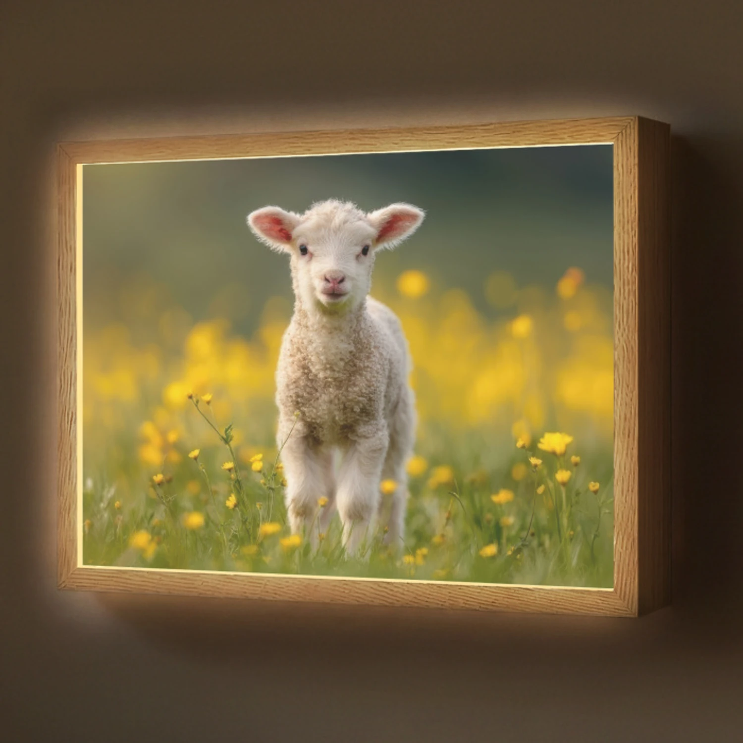 Lammetje - Gras - Bloemen - Geel Light Box met batterij (Wandlamp) middel -z3d_website