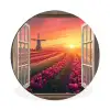 Doorkijk - Tulpen - Zonsondergang - Bloemen - Kleurrijk Wandcirkel aluminium klein -3d