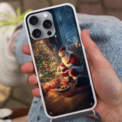 Kerstman - Haard - Donker Hoesje iPhone 16 Pro Max met koord klein -sfeer3
