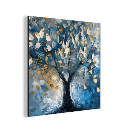 Boom - Blauw - Goud - Abstract aluminium wit klein -3d