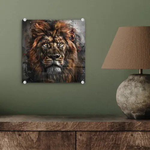 Leeuw - Dieren - Portret - Zwart - Luxe plexiglas 5mm klein -sfeer3