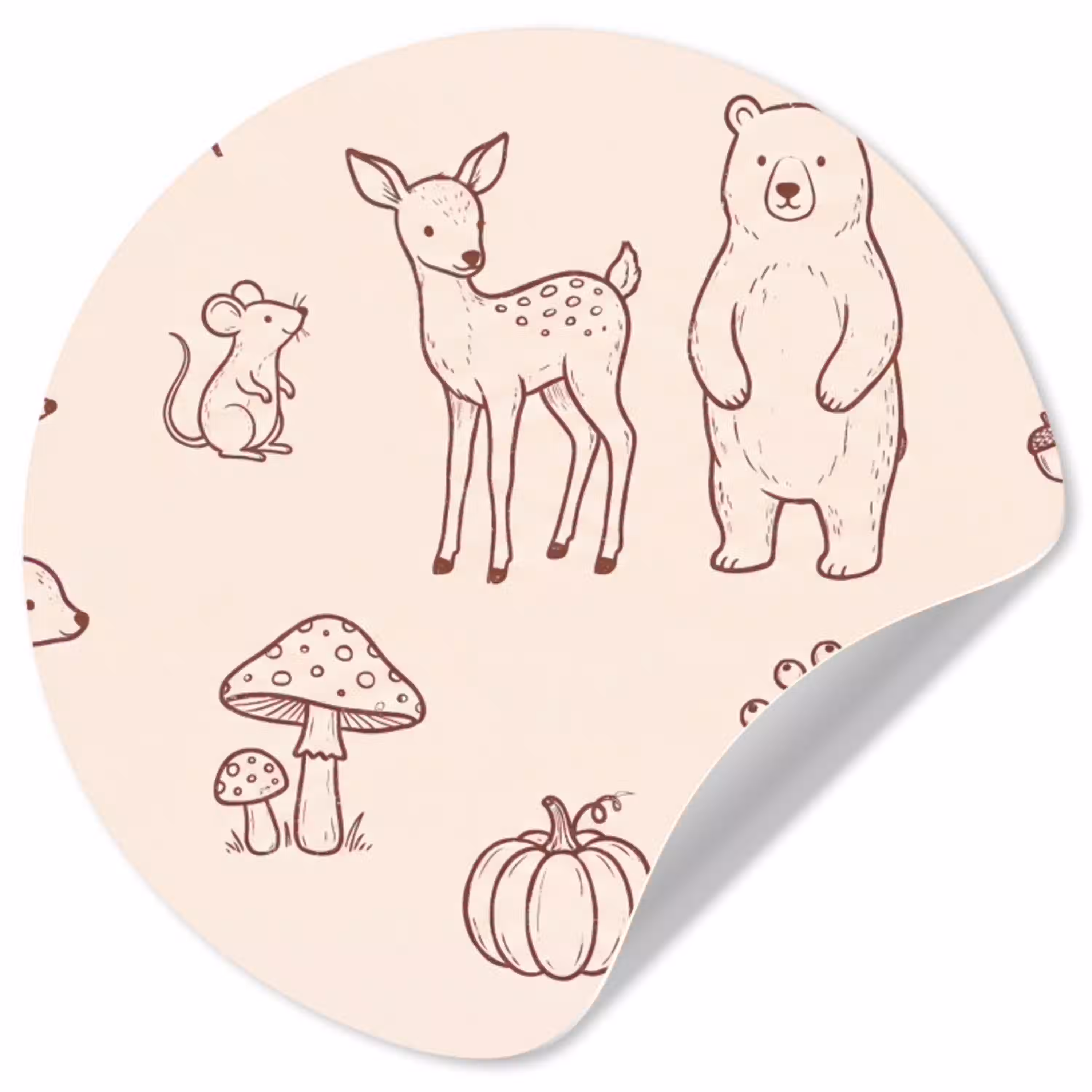 Dieren - Bos - Natuur - Schets - Patroon Wandcirkel behangsticker klein -3d