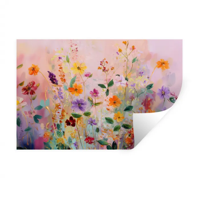 Schilderij - Bloemen - Abstract - Kleurrijk Muursticker klein -3d