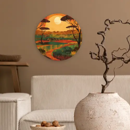 Landschap - Afrikaans - Zon Wandcirkel kunststof plaat 5mm dik klein -sfeer1