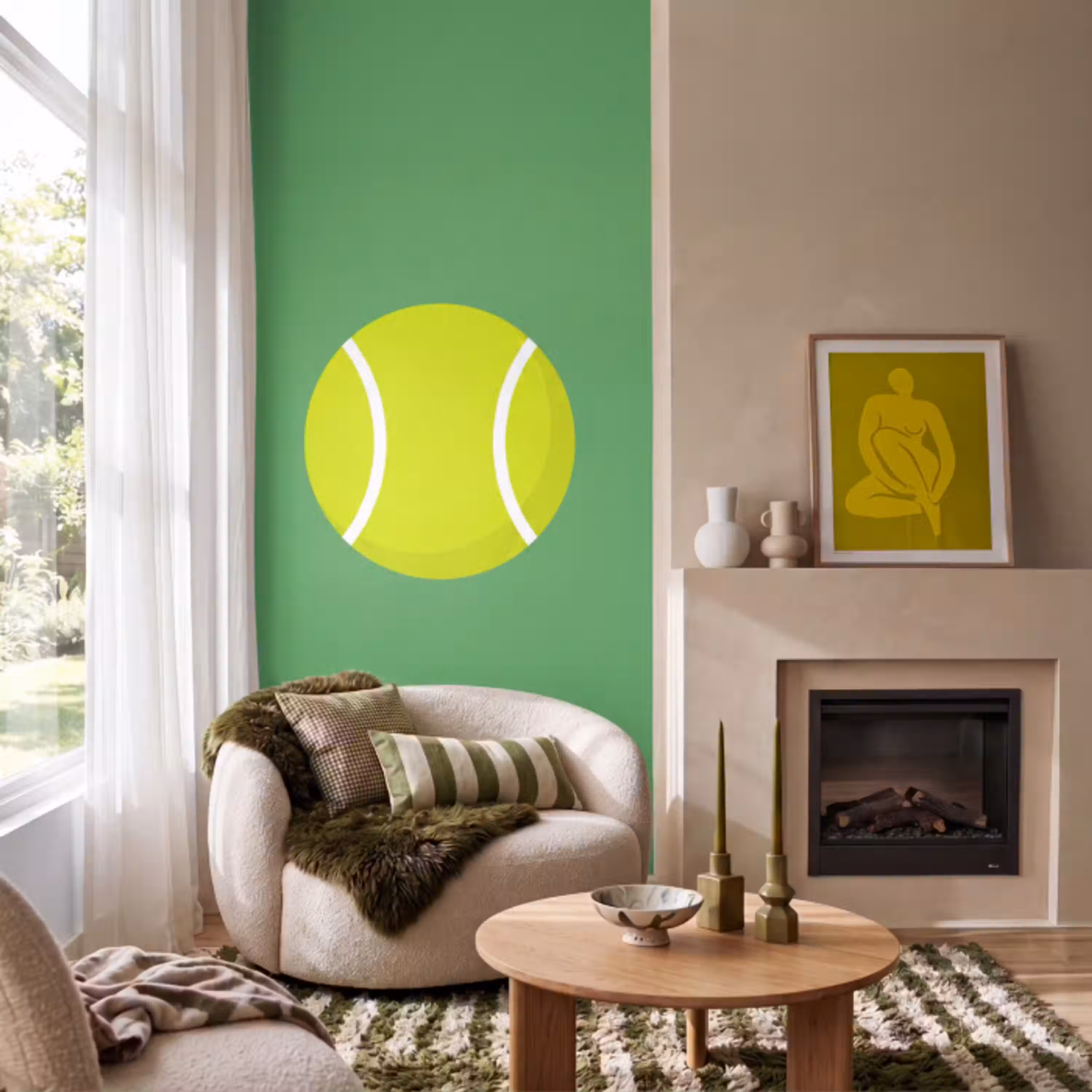 Bal - Geel - Sport - Groen - Illustratie Behang Vlies klein -sfeer2